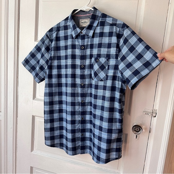 Flag & Anthem Men’s Short Sleeve Button Down Collared Shirt Blue Plaid Cotton Lg - Picture 13 of 14